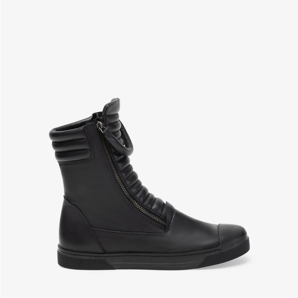 Marcella Women's Black Quilted Zip-Front Leather Combat Boots - Picture 3 of 7